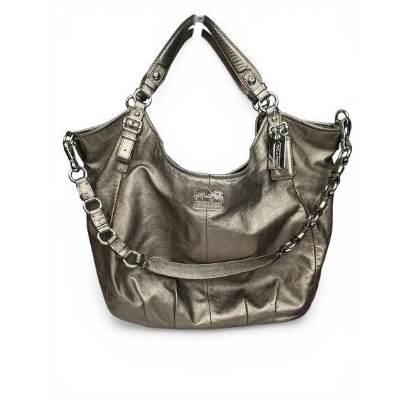 COACH Madison Metallic Pewter Leather 15958 Bag & Matching Wallet Set - Picture 3 of 16